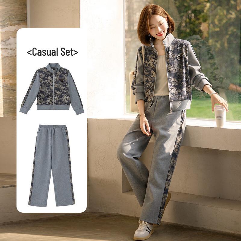 

Женский повседневный комплект из топа на молнии и брюк Baolianduo 5XL