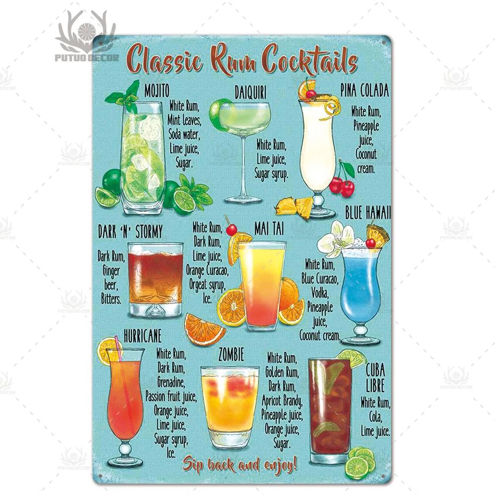 Putuo Decor Tin Signs Plaque Metal Vintage Cocktail Metal Sign Wall Decor for Man Cave Bar Club Iron Painting Decorative Plate