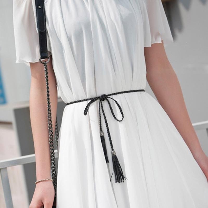 Ladies Bohemian Style Waist Belt Delicate Tassels Decors Braided Belt for Summer Dress Women Summer Seaside Waist Belt
