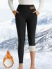 Women's High Waist Fleece-Lined Tummy Control Leggings with Pocket and Leather Label