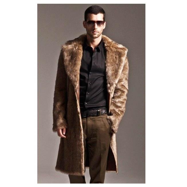 Herbst und Winter Herren Kunstpelz Großer Revers Pelz Langer Herren Kunstpelzmantel Mode Verdicken Herren Übermantel Herrenbekleidung