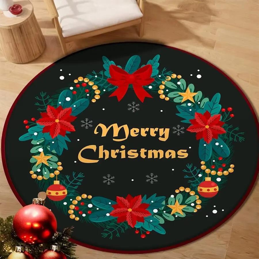 Christmas Snowflake Round Carpet for Living Room Decoration New Year Home Bedroom Large Rug Soft Non-slip Cloakroom Floor Mat
