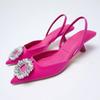 Large size shoes thin heel women's single shoes rose red sexy rhinestone pointed low heel temperament spring and summer sandals