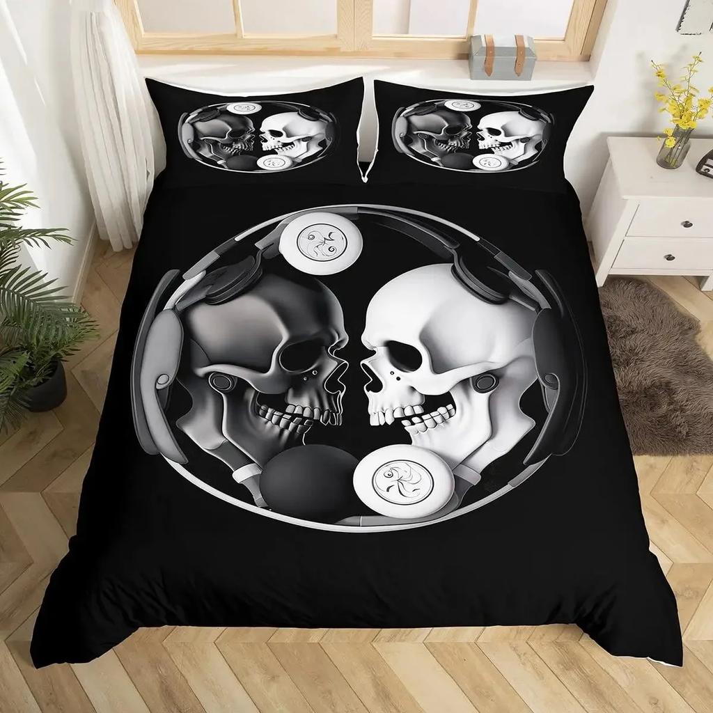 Sugar Skull Lover Duvet Cover King Kissing Couple Skeleton Bedding Set Red Rose Comforter Cover Death And Love Theme Quilt Cover