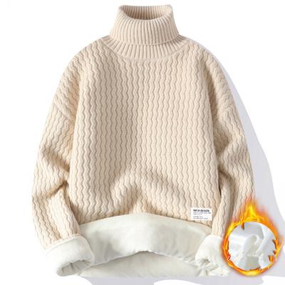 2024 Winter Men Fleece Warm Sweater Men Turtleneck Knit Pullovers Mens Casual Knitted Sweaters Male Solid Color Knitwear Man