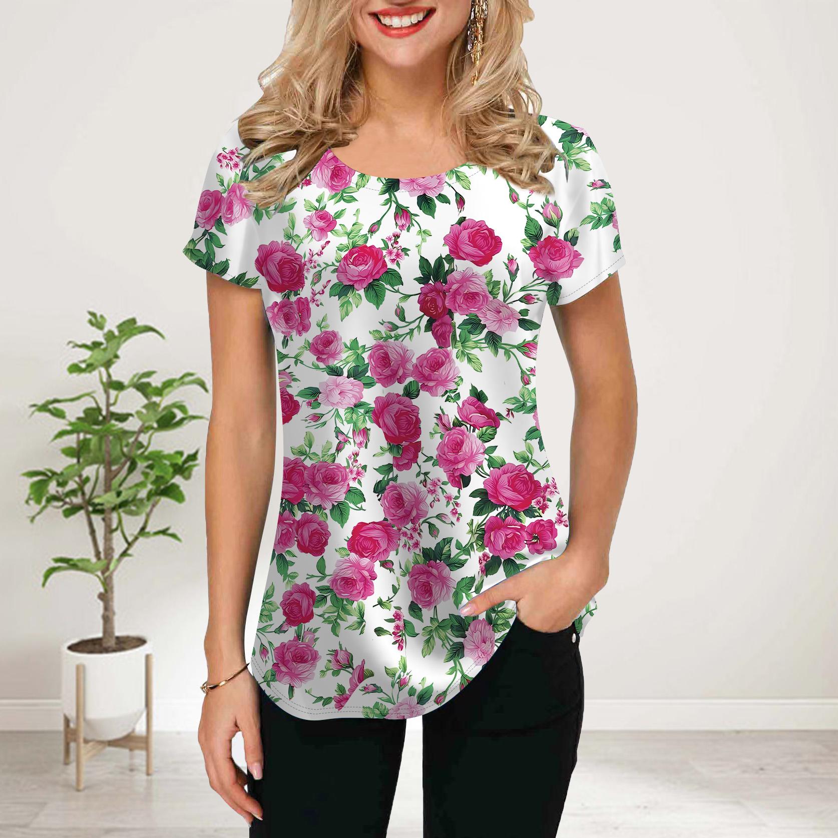 

Женская летняя футболка с принтом розового пиона, футболки с коротким рукавом, повседневные топы с принтом 8XL розовый