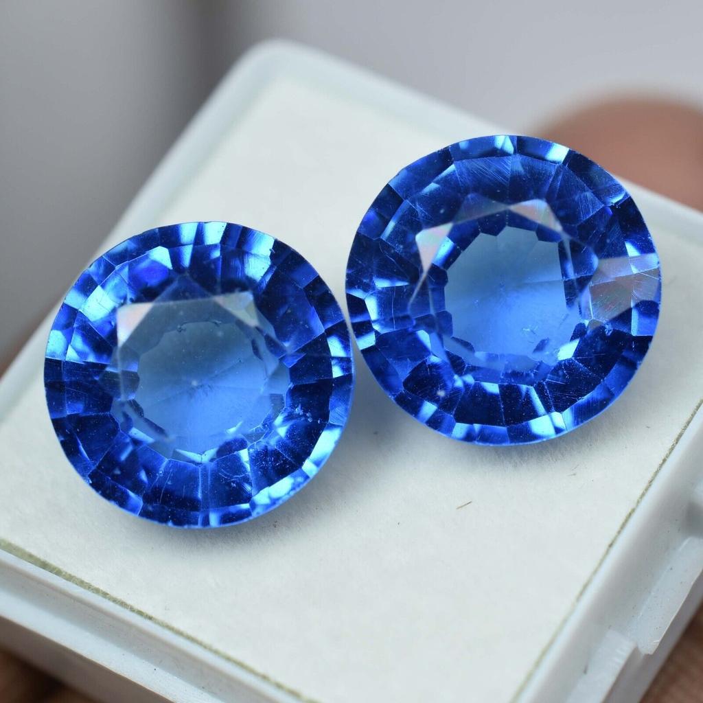 Natural Blue Tanzanite Loose Gemstone 18.10 Ct Round Cut Pair for Jewelry Making and Gem Collections