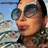 Oversized Round Sunglasses Women Big  Luxury Brand Crystal Leopard-Shaped Sun Glasses for Ladies Anti Blue Light Eyeglasses