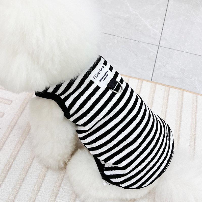 Spring & Autumn Cotton Striped Dog Vest - Comfortable Leash-Pulling Outfit for Teddy, Bichon, Small & Medium Dogs