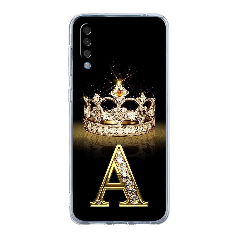Diamond Crown Letter 26 Case For Samsung A54 A52 A50 A70 A40 A20S A20E A02S A12 A14 A16 A22 A24 A42 A34 A32 5G A04s A06 Cover
