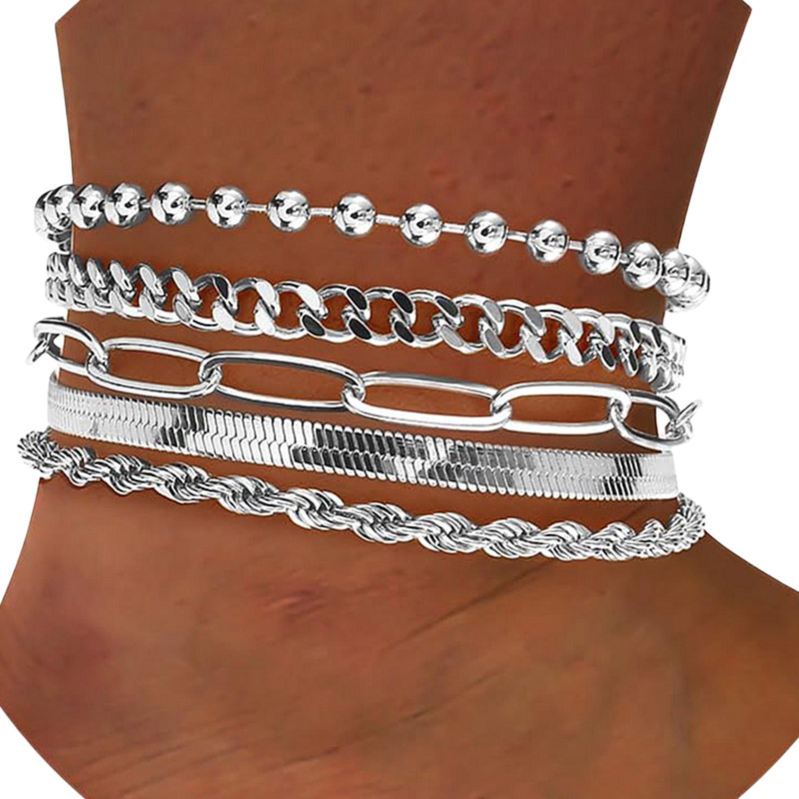 

Набор из 5/6 стильных браслетов и браслетов на ногу из сплава Прочные и универсальные браслеты и ножные цепочки Аксессуары для молодых женщин 7