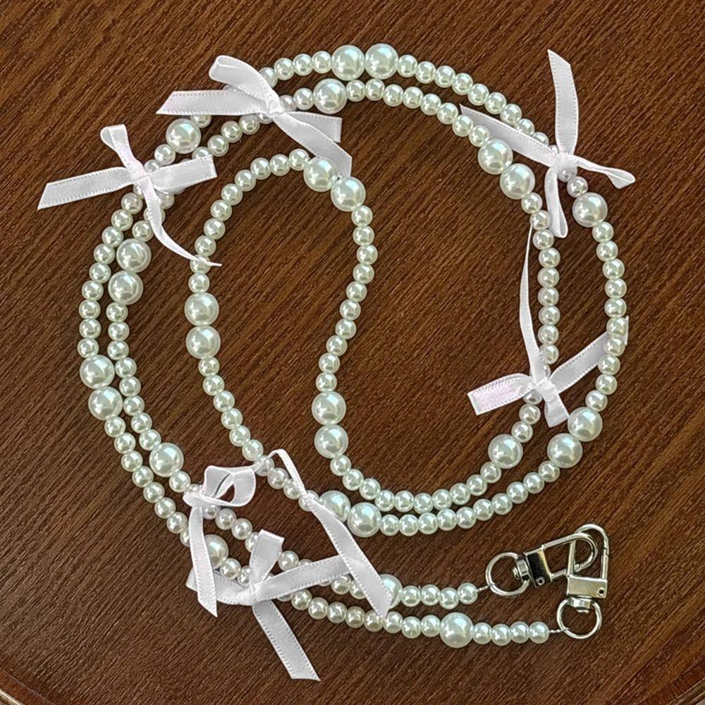 Pearl Bowknot Wallet Necklace Chain Bag Accessory Phone Anti Loss Lanyard  Wallet