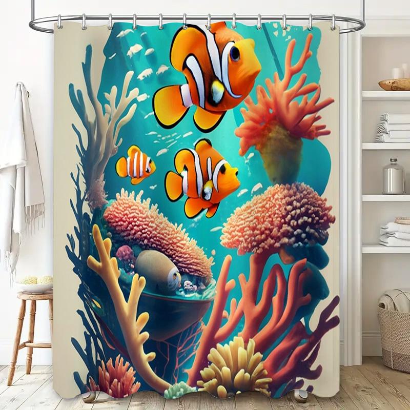 3D tištěný koupelnový sprchový závěs s potiskem ryb, korálů a akvária, voděodolná tkanina, dekorativní domácí vana, podšívka, doplňky v Ki