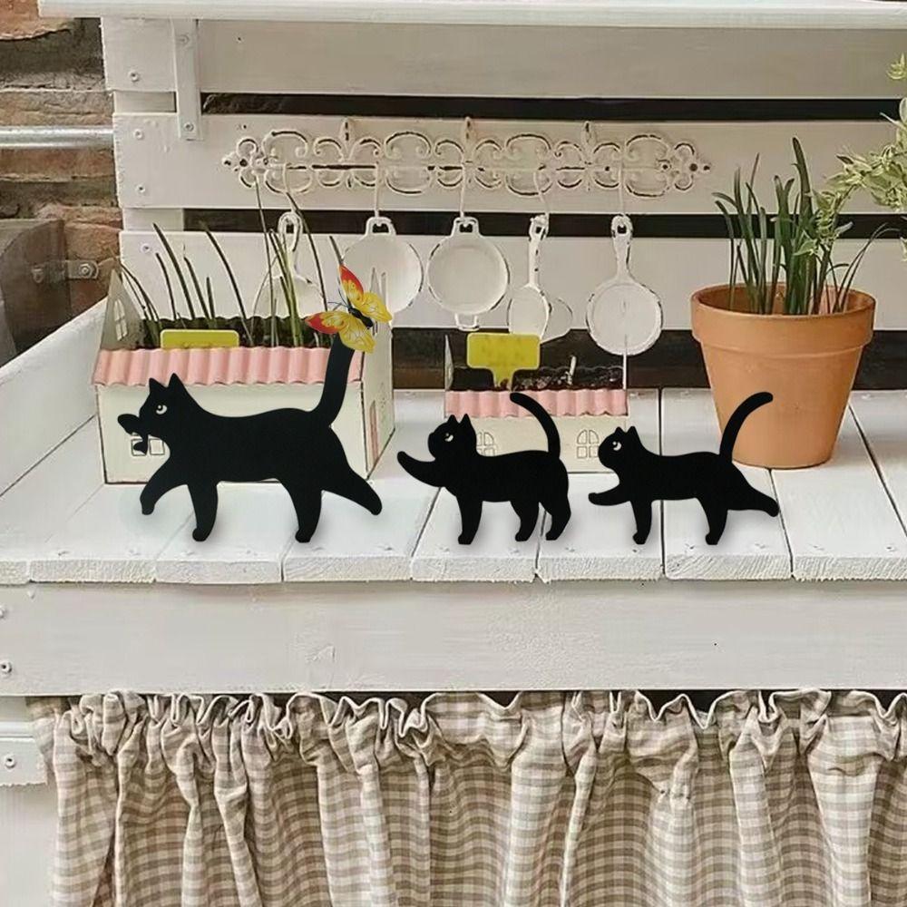 3Pcs Set Butterfly Decorative Cat Outdoor Statues Garden Fence Animal Garden Ornaments  for Lawn
