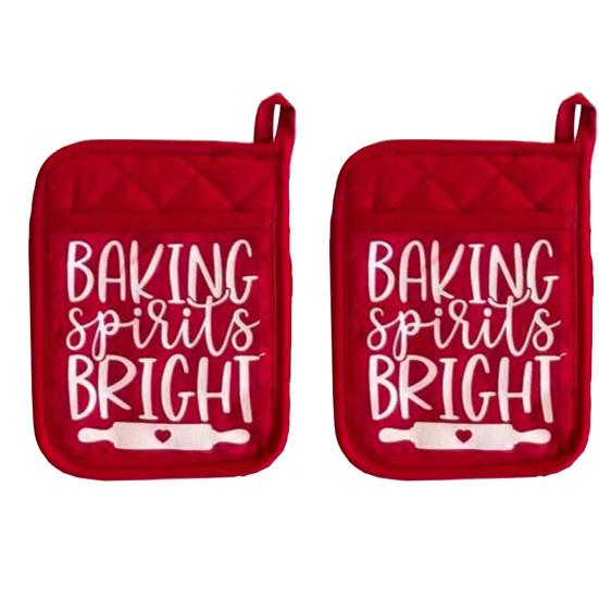 1 Pair Oven Mittens Christmas Style Thickened Ant-scalding Heat Insulated Hanging Hole Soft Oven Mitts Kitchen Cooking Baking Gift Oven Gloves