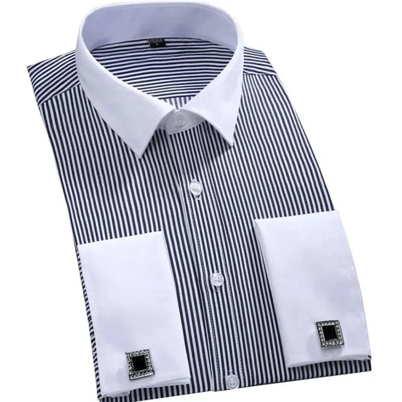 Hemd mit französischen Manschettenknöpfen, Langarmhemd für Herren, Vier Jahreszeiten-Herrenhemd, Einteiler, Mehrfarbig, Business-Casual-Hemd