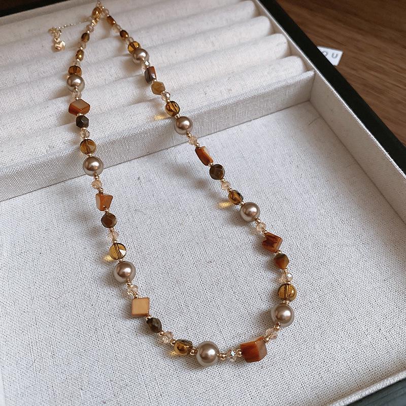 Han Luo 18K Gold-Plated Tiger Eye Necklace - Retro, High-End Clavicle Chain Accessory