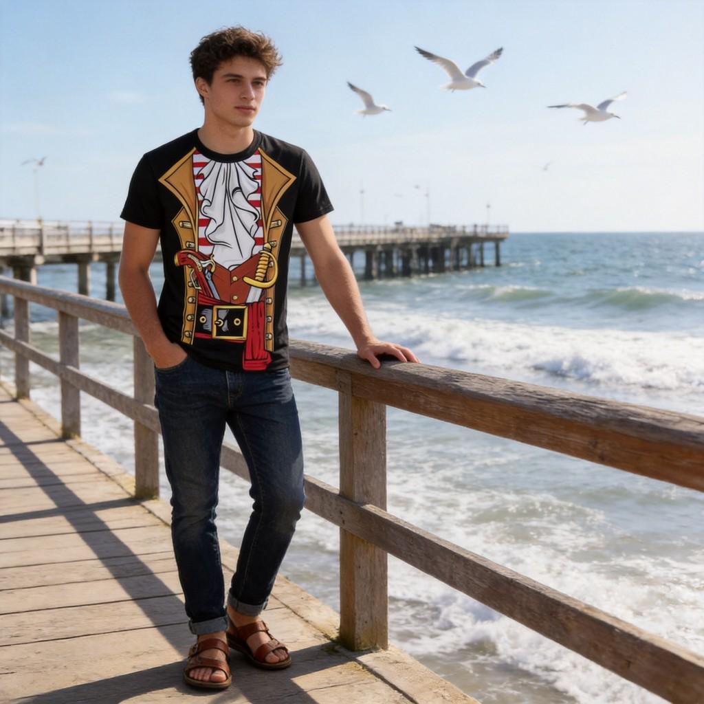Wacky Spoof Pirate Digital Print T Shirt With Breathable Polyester For Youth Summer Casual Wear