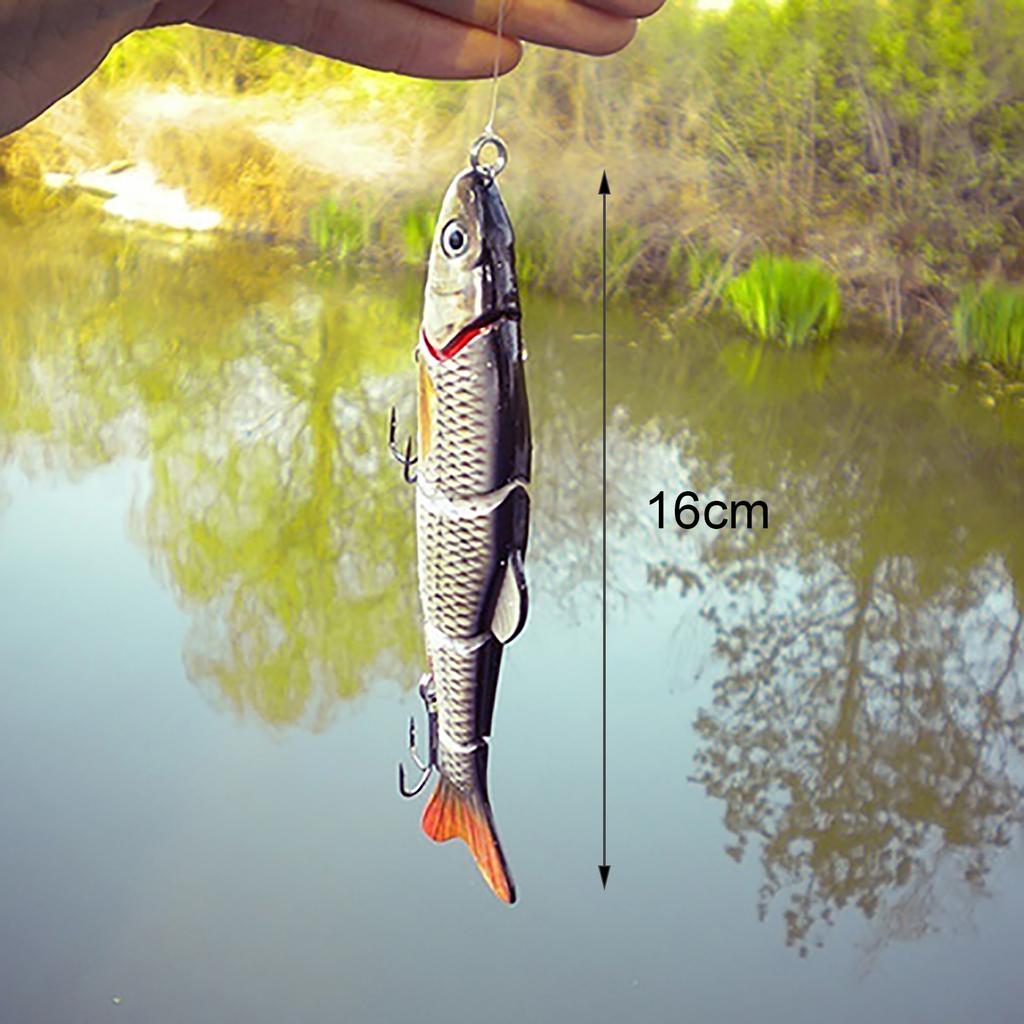 5 Segments Fishing Lure Crank Bait Hooks 3D Eyes Fish Shape Tackle Tool