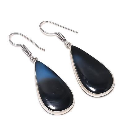 Gebänderter Achat Handgefertigt 925 Sterlingsilber Schmuck Ohrring 1,85" e8o52