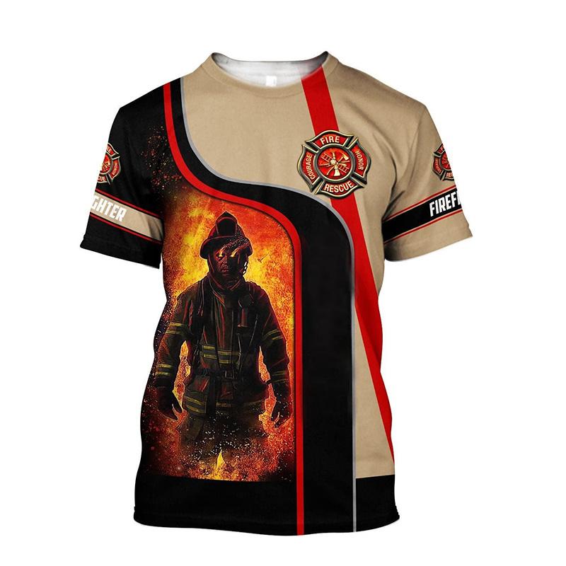 Sommer 3D Feuerwehrwehrmann Aufdruck T-Shirt Kinder Mode Streetwear Kurze Ärmel Harajuku Kleidung Fitnessstudio T-Shirts Für Männer T-Shirts