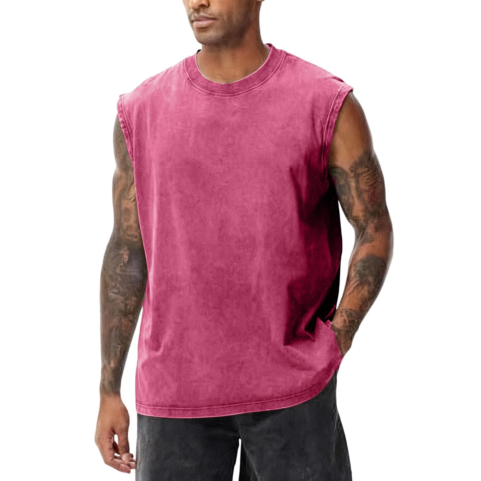 

Men s Casual American- Washed Sleeveless Vest, Men s Retro Round-neck Cotton T-shirt Top XL
