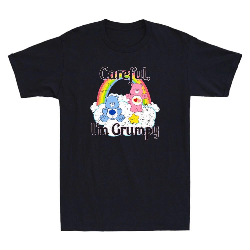 Careful I m Grumpy Funny Bear Rainbow Graphic Vintage Men s Short Sleeve T-Shirt 3XL