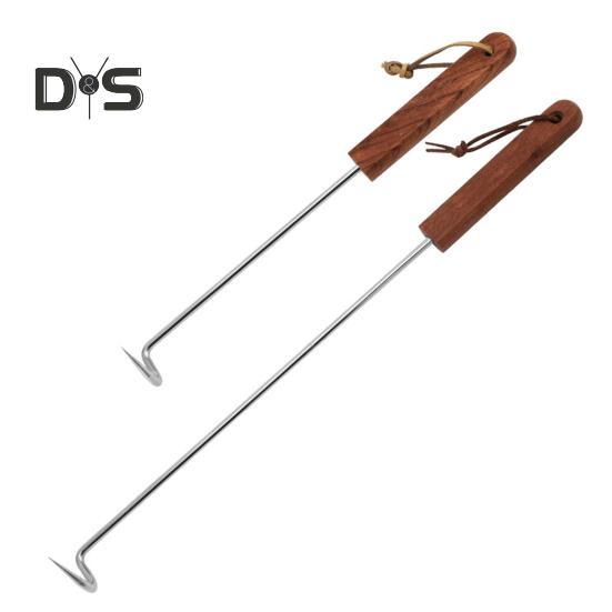 BBQ Steak Grill Hook Meat Turner Wooden Handle Stainless Steel Food Flipper for Grilling Vegetables Portable Kitchen Tool