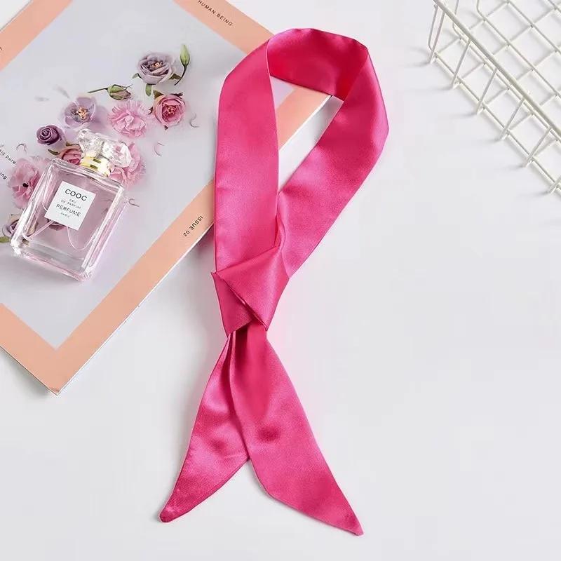 4X100cm Women Narrow Short Scarf 100x4cm Solid Color Chiffon Silk Rubber Black Bag Ribbon Headbands Choker Wristband Streamer