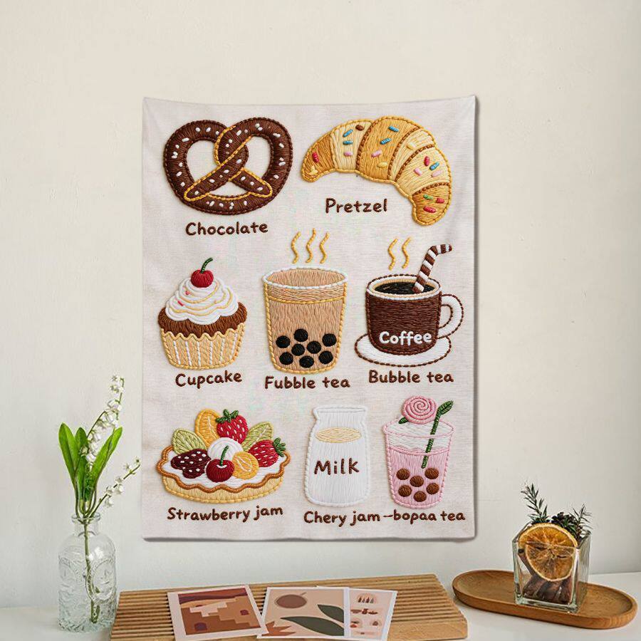 

Ins Style Bread Coffee Cake Dessert Print Tapestry Simple Personality Wall Hanging Aesthetic Atmosphere Girls Bedroom Decor 74x94cm(29x37in)