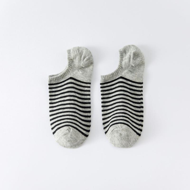 Striped Shallow-mouthed Boat Socks ~ Simple Color-blocking, No-heel, Women's Summer Thin Breathable Pure Cotton Short Socks
