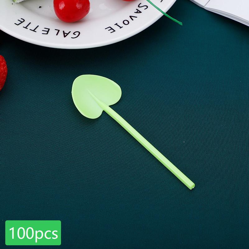 100Pcs Heart Shape Disposable Spoons - Colorful Long Handle Dessert Spoons For Ice Cream, Cake, Pastry, Mooncakes | Cute Party