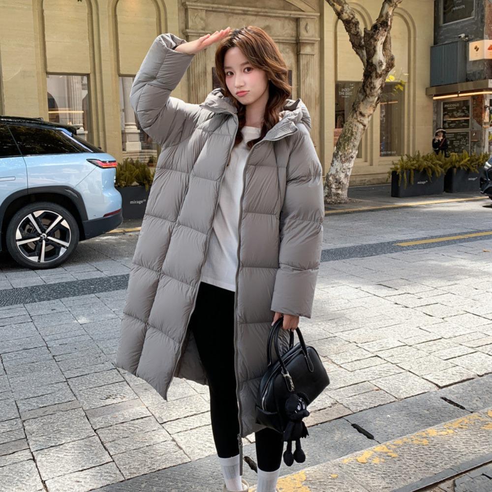 2025 winter Korean version of European and American style loose hooded long knee cotton clothes women's thickened bread clothes simple long coat