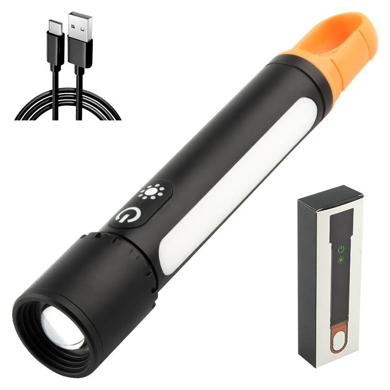 LED White Spotlight Flashlight Type-C Rechargeable Aluminium Plastic Telescopic Zoom Long Range Flashlight