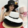 Selection French Elegant Straw Flat Top Hat Women's Summer Sunscreen Hat Seaside Holiday Straw Hat Self-operated
