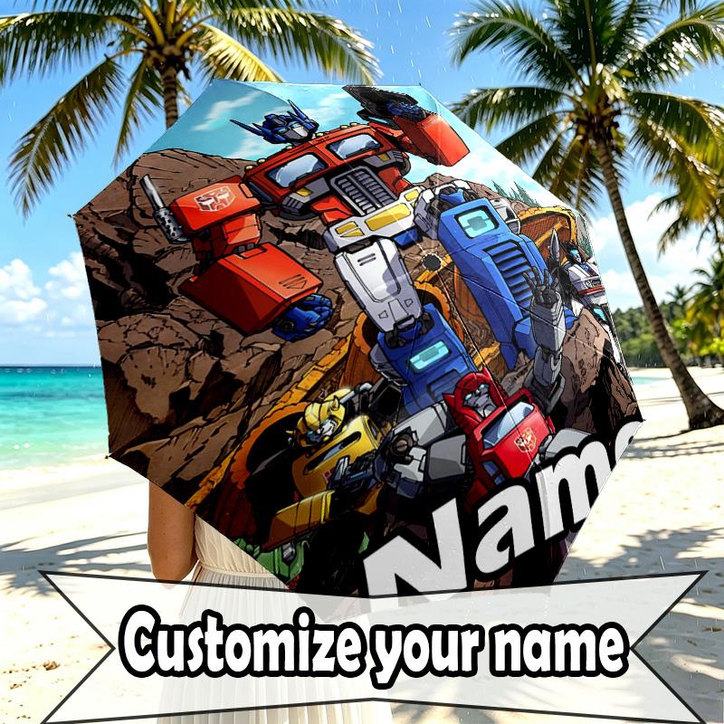 Custom Name Personalized Transformers Print Umbrella, Auto Open Close, 8‑Rib Sturdy Frame, Commute Camping Hiking Use, Birthday Gift