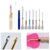 Punching Needle Tool Adjustable Wood Handle Punching Needle Embroidery Tool with 7 Size Punching Needle Tip and Threader