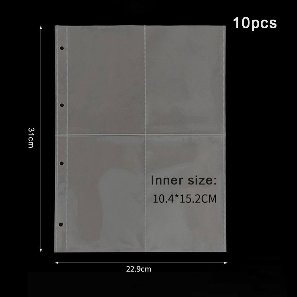A4 Clear 10 Pcs Photo Album Refill Pages File Protector 4/11 Holes 6×4 8×10 4/11 Ring Binder Photocards Postcard Card Notebook