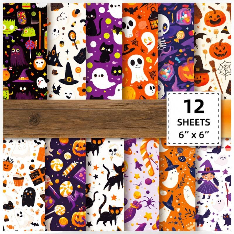 Halloween Pattern Craft Paper Pack 12 Sheets Printed Scrapbooking Material for DIY Art Projects Cards Decorations Wrapping
