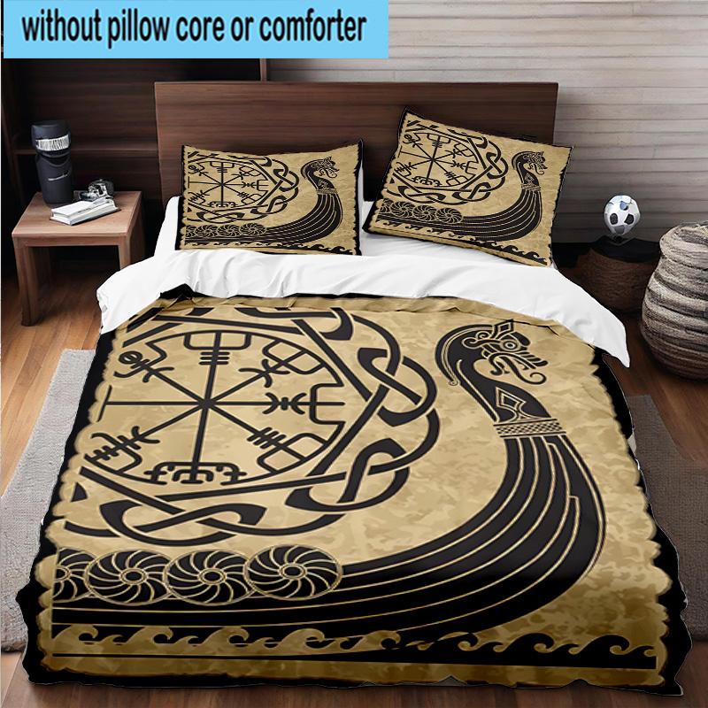 Viking Ship At Sea 3pcs Bedding,Including 1pc Duvet Cover And 2pcs Pillowcases Perfect for Christmas,Ideal for Bedroom, Dormitory