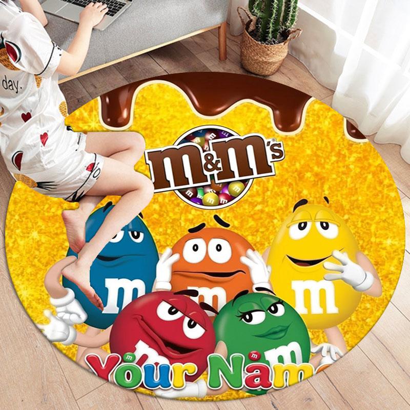 M&M's Custom Name Round Area Rug,Carpet Rug for Living Room Bedroom Sofa Playroom Decor,Non-slip Floor Mat