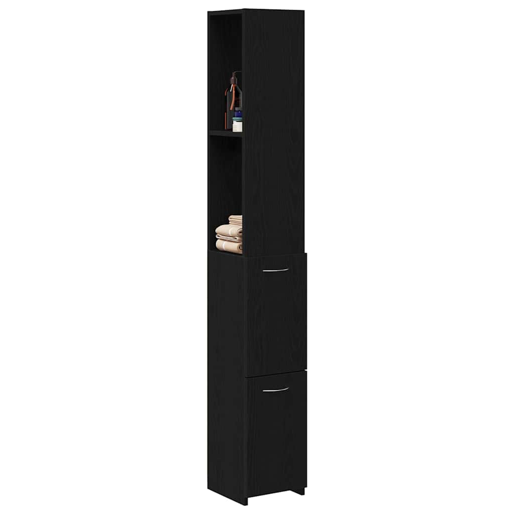 Bathroom Cabinet with Door Black Oak Effect 25 x 25 x 170 cm