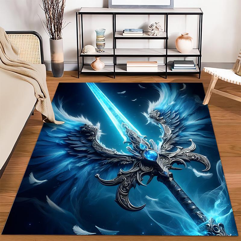 "Fantasy Blue Sword and Wings Pattern Carpet for Living Room Decor" Suitable for use as an anti-slip for living room bedroom sofas