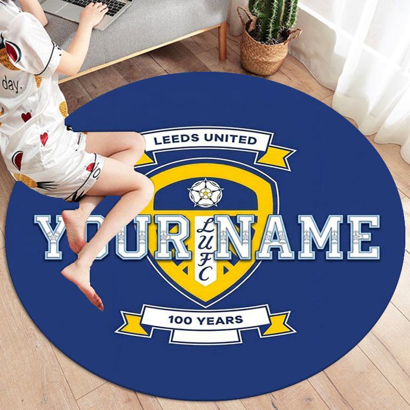 Leeds United Custom Name Round Area Rug,Carpet Rug for Living Room Bedroom Sofa Playroom Decor,Non-slip Floor Mat