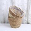 Rattan Woven Flower Basket for Home and Balcony Decor with Green Plants
