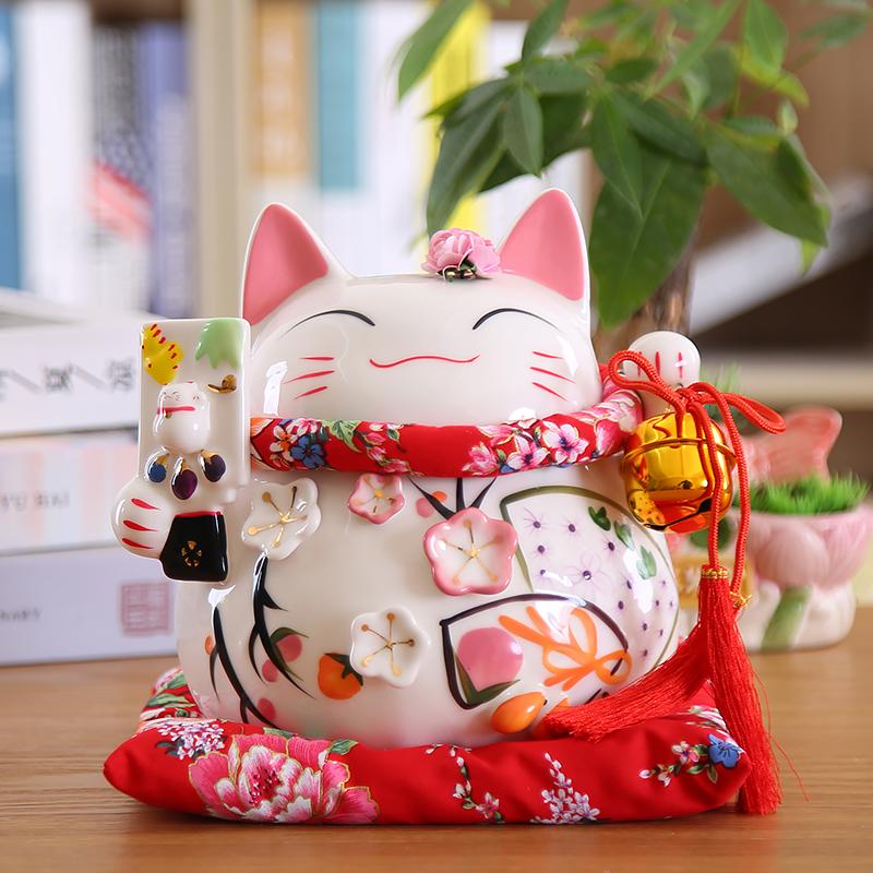 8 Inch Ceramic Maneki Neko Abacus Design Lucky Fortune Cat Money Box Figurine Feng Shui Zen Decoration Ornament Coin Bank