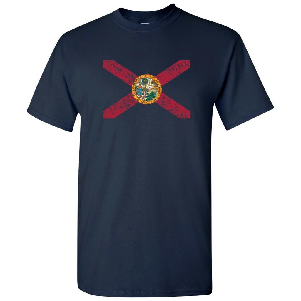 Bandiera dello Stato della Florida - Orgoglio della Città Natale Souvenir Locale Maglietta Base in Cotone - Blu Navy