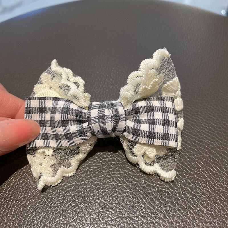 Spring New Sweet Handmade Children's Hair Clip Fabric Lace Plaid Bow Girl's Bangs Hairpin Headwear