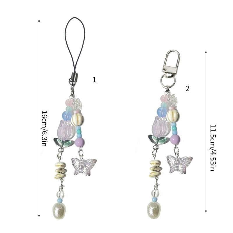 Unique Butterfly Phone Charm Fashionable Decorative Bead Keychain Lanyard Bag Pendant Accessory for Women Girls
