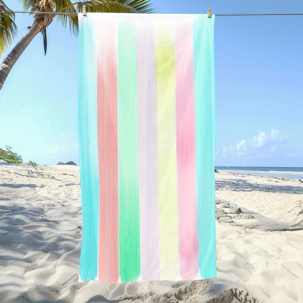 Pastel Rainbow Stripe Beach Towel 2D Printed Quick Dry Sand Free Towel for Beach Pool Swimming Travel Soft Absorbent Towel Gift 40X60CM